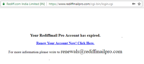 rediffmail account expired message